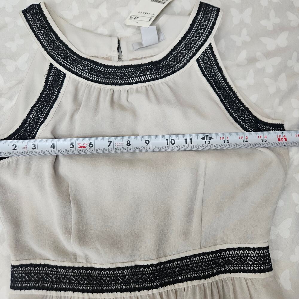 H&M Cream Chiffon Maxi Dress with Black Lace Detail - Size 6 NWT - Picture 7 of 11
